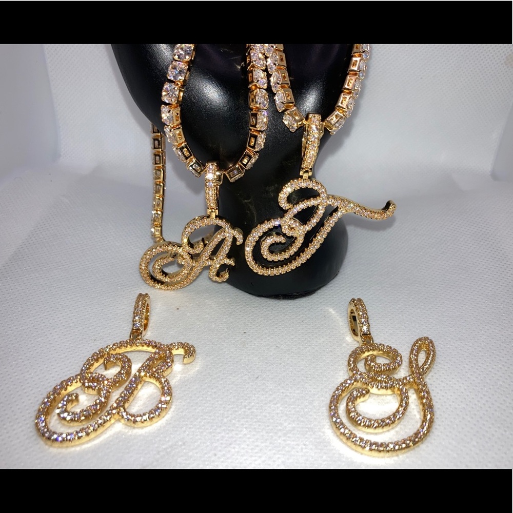 Letter Pendants and Diamond Tennis chain